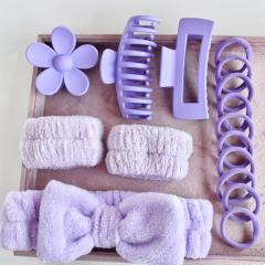 16pcs set plain color makeup headband hair claw clips hair ties set