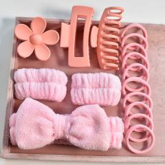 16pcs set plain color makeup headband hair claw clips hair ties set