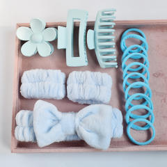 16pcs set plain color makeup headband hair claw clips hair ties set