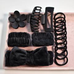 16pcs set plain color makeup headband hair claw clips hair ties set