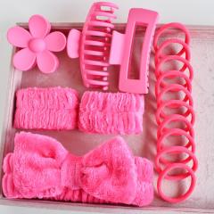 16pcs set plain color makeup headband hair claw clips hair ties set