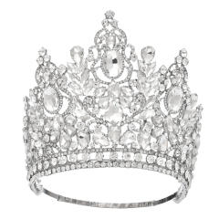 Luxury miss world beauty colorful glass crystal statement tall hair crown