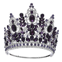 Luxury miss world beauty colorful glass crystal statement tall hair crown