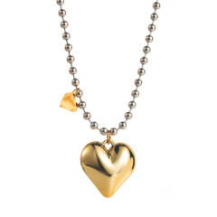 Sweet cool chunky heart charm stainless steel necklace bracelet set