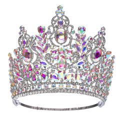 Luxury miss world beauty colorful glass crystal statement tall hair crown