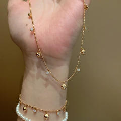 Italy palace style tiny heart charm gold plated copper necklace bracelet set