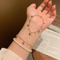 Italy palace style tiny heart charm gold plated copper necklace bracelet set