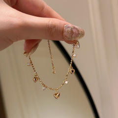 Italy palace style tiny heart charm gold plated copper necklace bracelet set