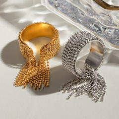 Unique tiney bead tassel stainless steel finger rings
