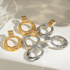 Elegant easy match chunky geometric circle stainless steel earrings
