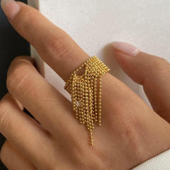 Unique tiney bead tassel stainless steel finger rings