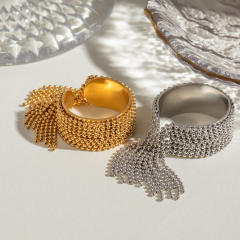 Unique tiney bead tassel stainless steel finger rings