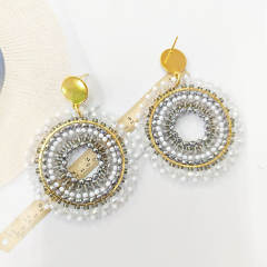 Boho handmade gray color bead round shape dangle earrings stainless steel earrings