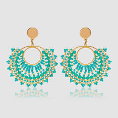 Boho handmade green color bead dangle earrings stainless steel earrings