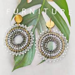 Boho handmade gray color bead round shape dangle earrings stainless steel earrings