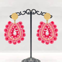 Boho handmade red bead drop shape stainless steel earrings