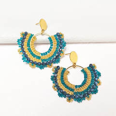 Delicate blue color bead handmade boho earrings stainless steel earrings
