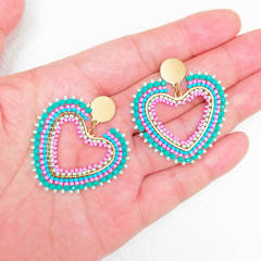 Boho handmade beaded heart dangle earrings stainless steel earrings