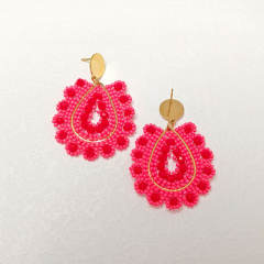 Boho handmade red bead drop shape stainless steel earrings