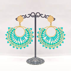 Boho handmade green color bead dangle earrings stainless steel earrings