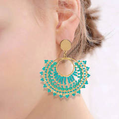 Boho handmade green color bead dangle earrings stainless steel earrings