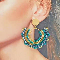 Delicate blue color bead handmade boho earrings stainless steel earrings