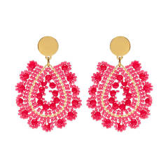 Boho handmade red bead drop shape stainless steel earrings