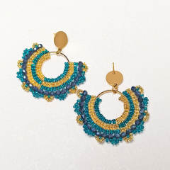 Delicate blue color bead handmade boho earrings stainless steel earrings