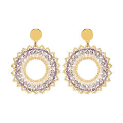 Boho handmade light purple bead circle earrings stainless steel earrings