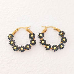 Boho colorful bead flower stainless steel hoop earrings