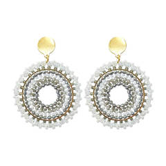 Boho handmade gray color bead round shape dangle earrings stainless steel earrings