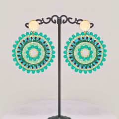 Boho green color bead handmade round shape stainless steel earrings