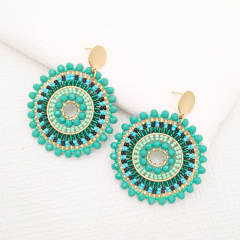 Boho green color bead handmade round shape stainless steel earrings