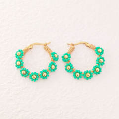 Boho colorful bead flower stainless steel hoop earrings