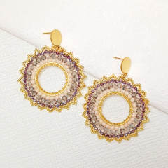 Boho handmade light purple bead circle earrings stainless steel earrings