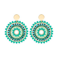 Boho green color bead handmade round shape stainless steel earrings