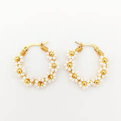 Boho colorful bead flower stainless steel hoop earrings