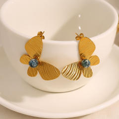 18KG natural stone butterfly stainless steel earrings