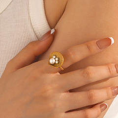 Summer beach holiday theme pearl bead shell stainless steel finger rings earrings set