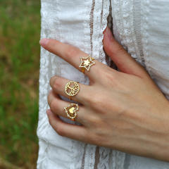 Concise diamond life tree star hollow out stainless steel finger rings
