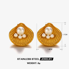 Summer beach holiday theme pearl bead shell stainless steel finger rings earrings set