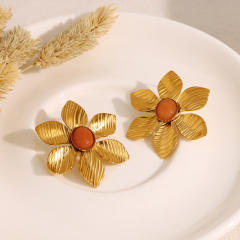 French trend natural stone flower stainless steel earrings