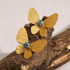 18KG natural stone butterfly stainless steel earrings