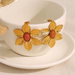 French trend natural stone flower stainless steel earrings