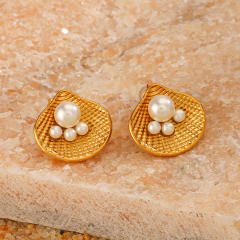 Summer beach holiday theme pearl bead shell stainless steel finger rings earrings set