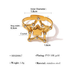 Concise diamond life tree star hollow out stainless steel finger rings