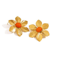 French trend natural stone flower stainless steel earrings
