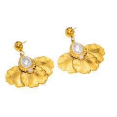 Vintage natural stone statement drop shape stainless steel earrings