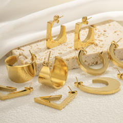 Concise geometric smooth design stainless steel earrings collection