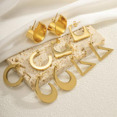Concise geometric smooth design stainless steel earrings collection